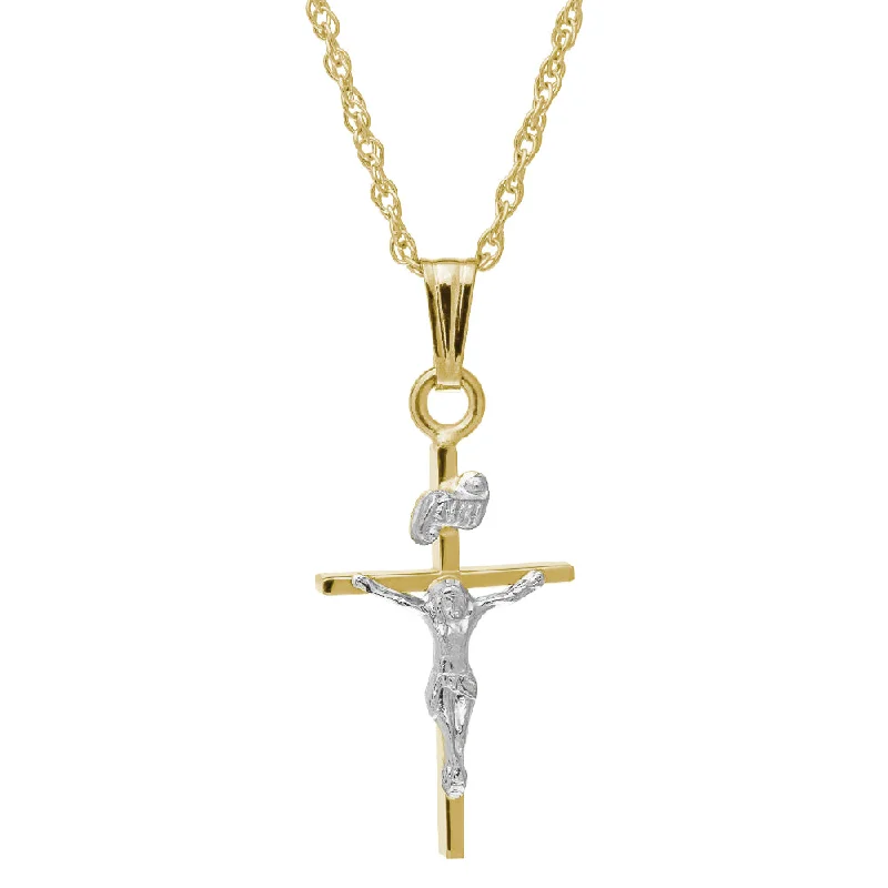 14k Two-tone Gold Crucifix Necklace 18"