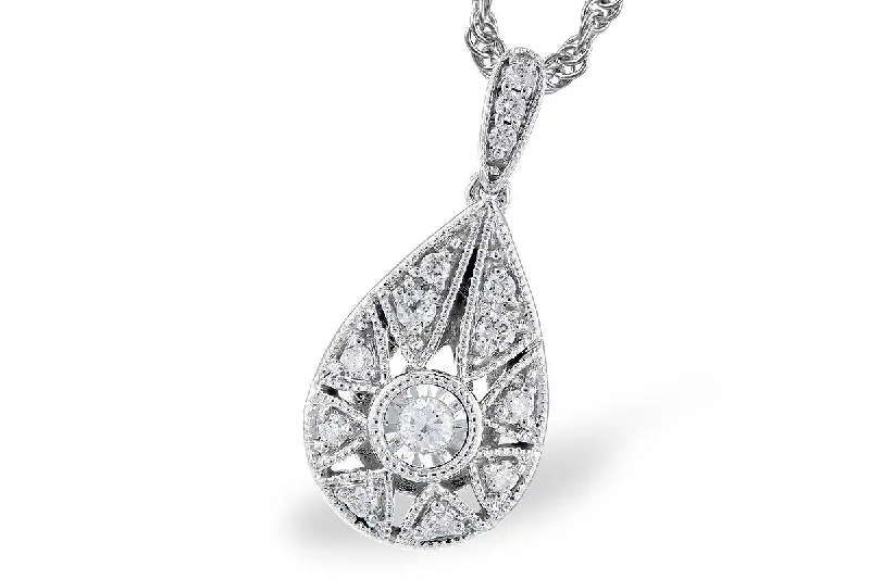 14K White Gold 0.12ctw Diamond Vintage Inspired Necklace by Allison Kaufman