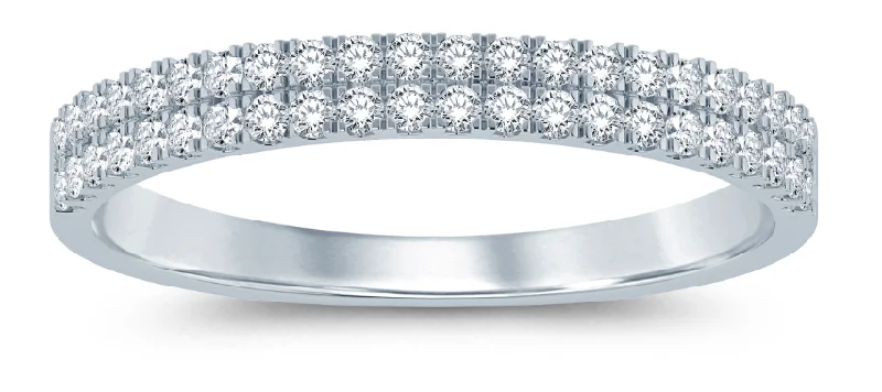 14K White Gold 0.25ctw Round Diamond Multi Row Wedding Band