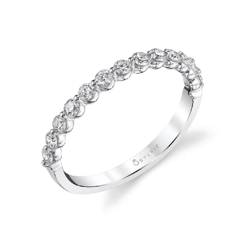 14K White Gold 0.42ctw Round Diamond Bubble Wedding Band