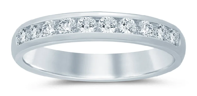 14K White Gold 0.50ctw Round Diamond Classic Wedding Band