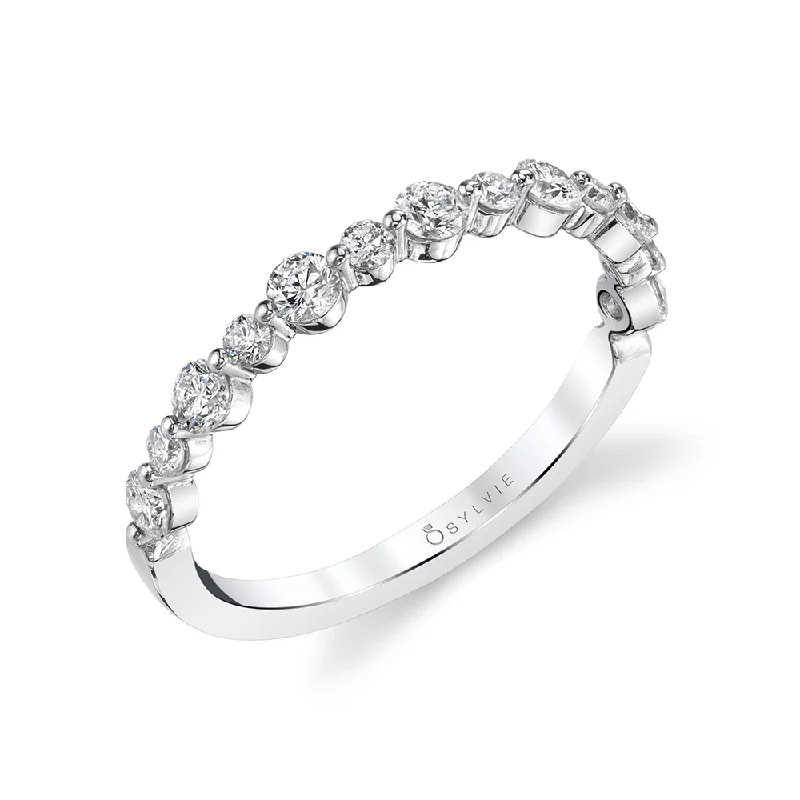 14K White Gold 0.51ctw Round Diamond Bubble Wedding Band