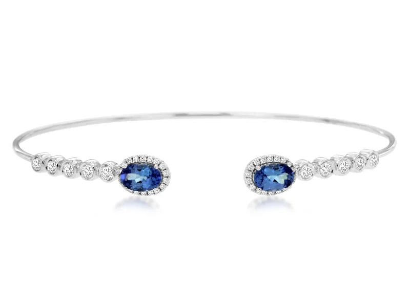 14K White Gold Tanzanite and Diamond Cuff