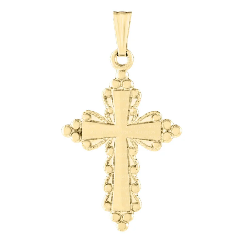 14k Yellow Gold Beaded Cross Necklace