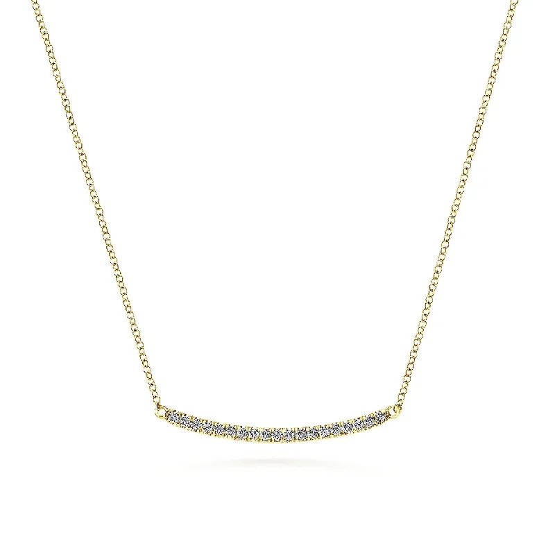 14K Yellow Gold Diamond Pave Curved Bar Necklace