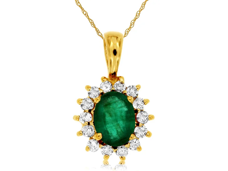 14K Yellow Gold Emerald and Diamond Necklace