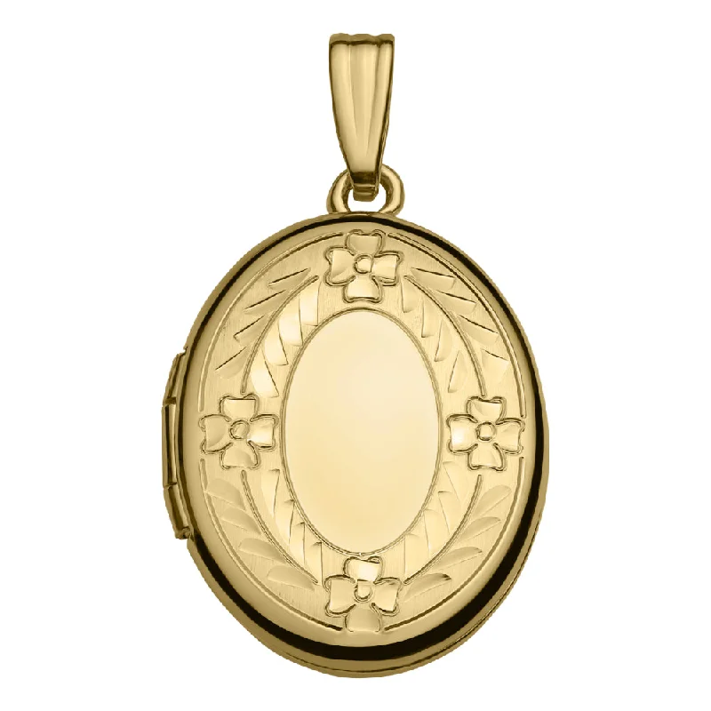 14k Yellow Gold Oval Engraved Locket Necklace