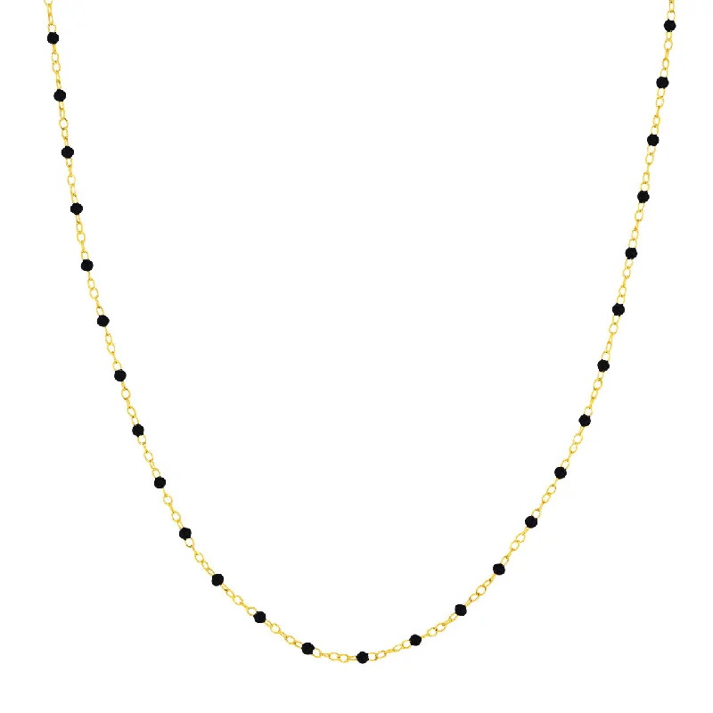 14K Yellow Gold Piatto Chain with Black Enamel Beads