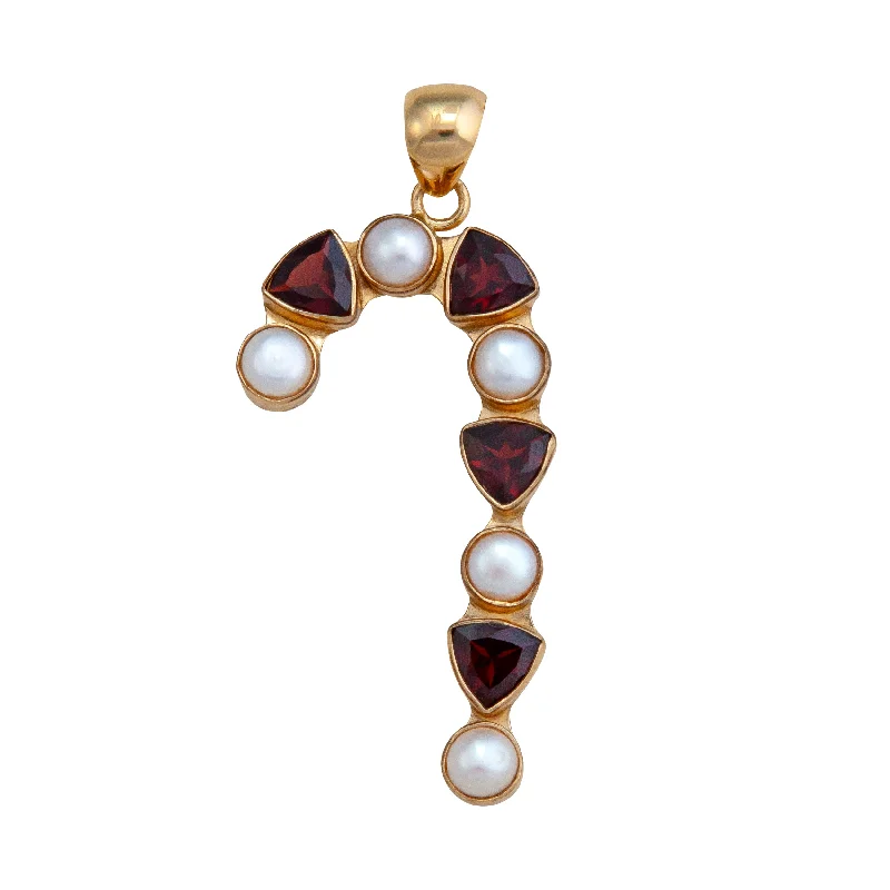 Alchemia Garnet and Pearl Candy Cane Pendant with Chain Included