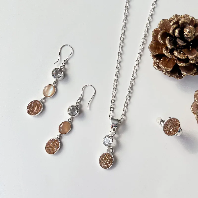 Sterling Silver Peach Druzy Set