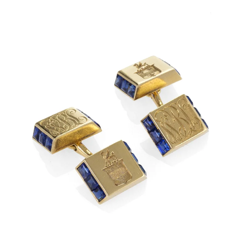 Cartier Sapphire and Gold Bar Cuff Links