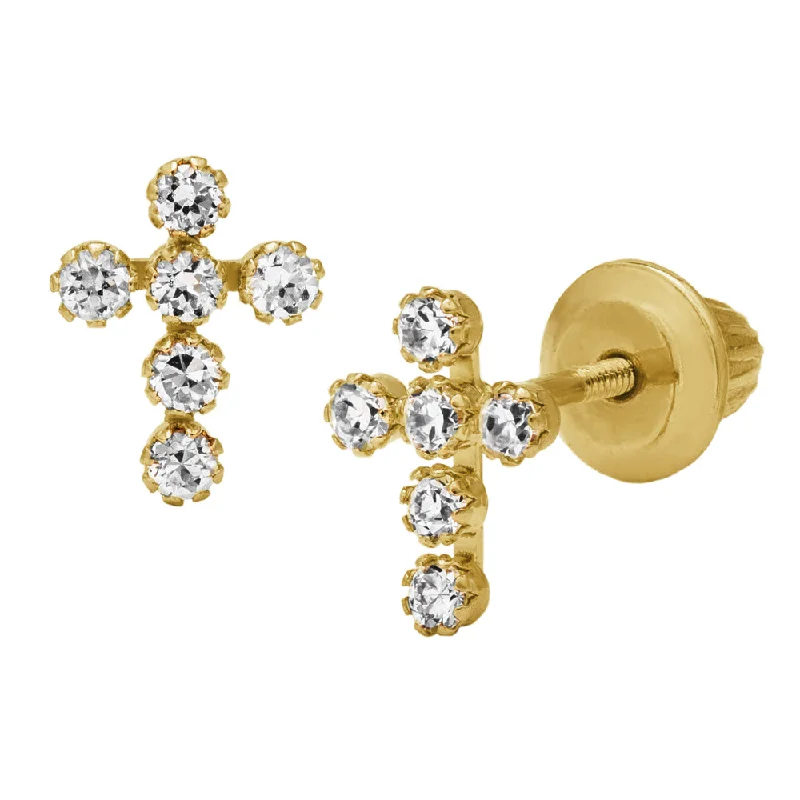 Children's 14k Gold CZ Cross Studs