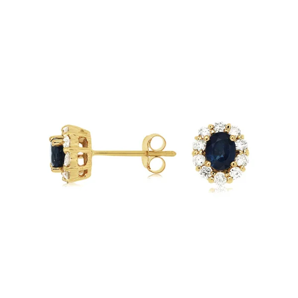 14K Yellow Gold Sapphire and Diamond Studs