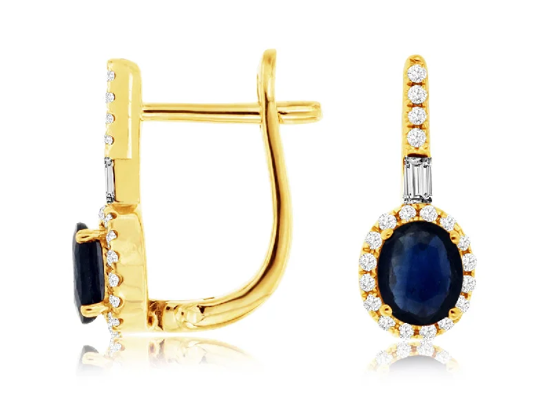 14K Yellow Gold Sapphire and Diamond Drop Huggies