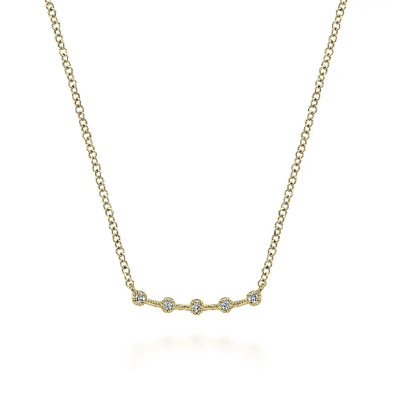 14K Yellow Gold Diamond Stations Curved Bar Necklace