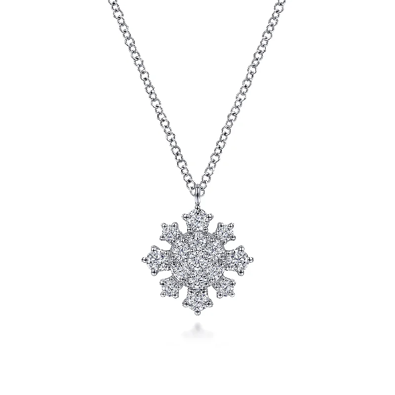 14K White Gold Diamond Snowflake Pendant Necklace