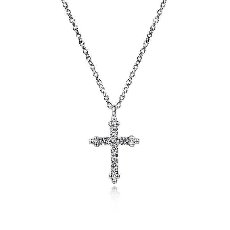 14K White Gold Cross Diamond Pendant Necklace