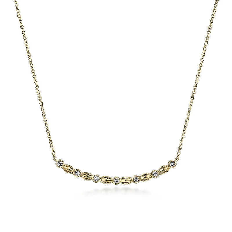 14K Yellow Gold Curved Diamond Station Bar Necklace