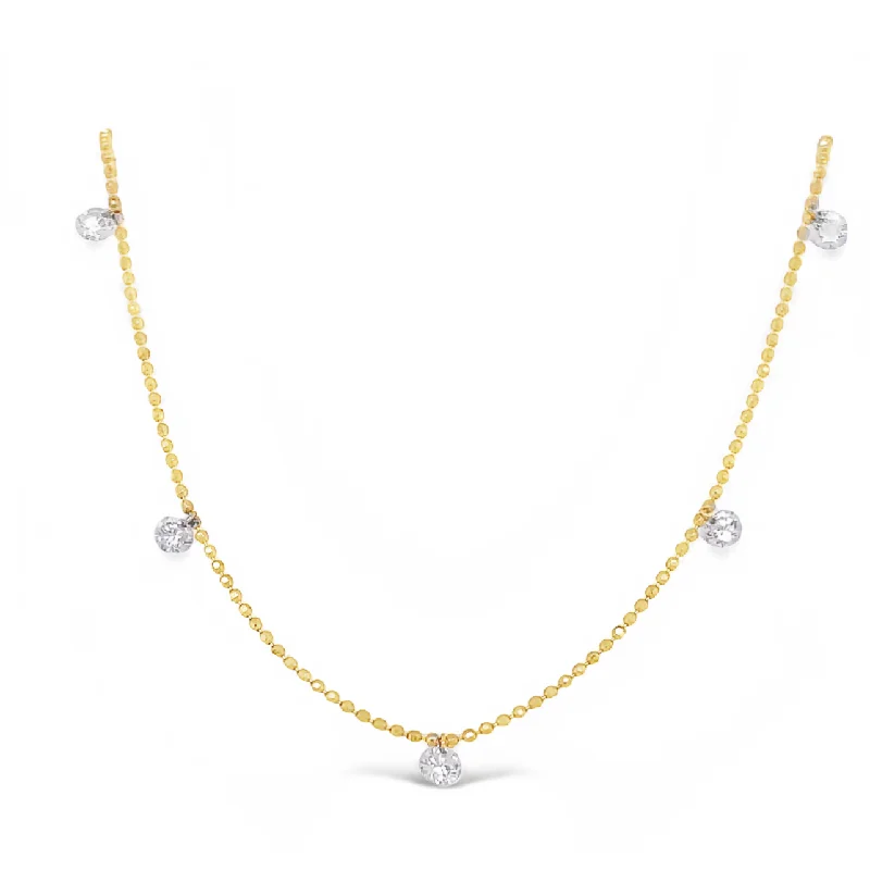 14K Yellow Gold Floating Diamond Necklace