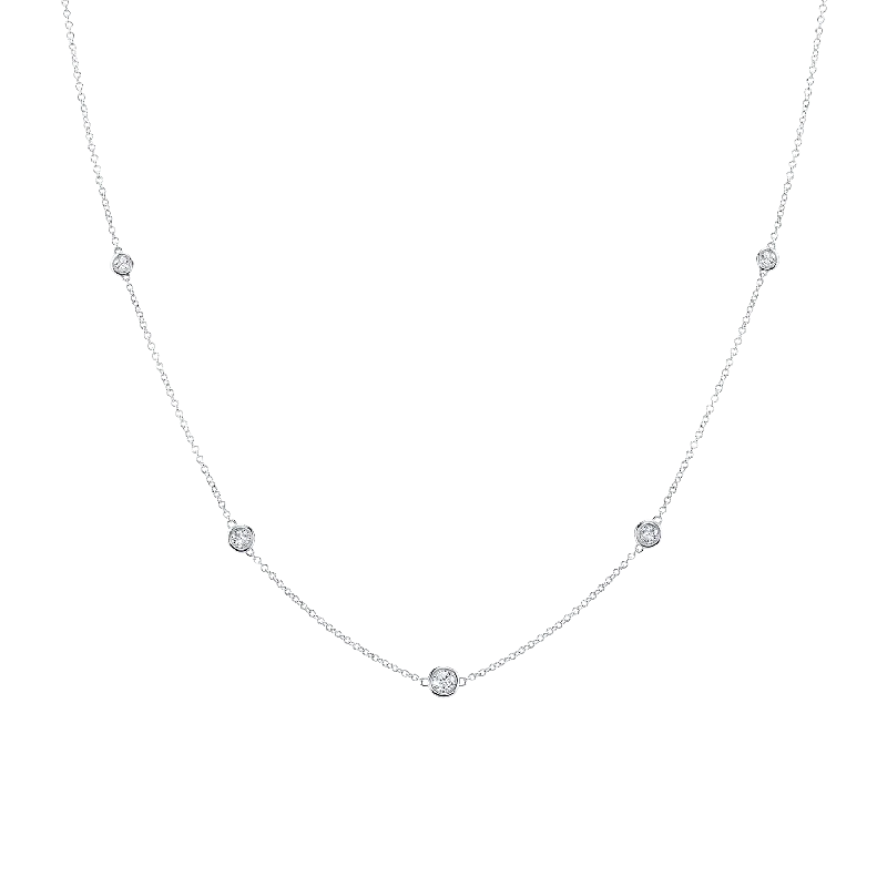 14K White Gold Bezel Set Diamond Necklace