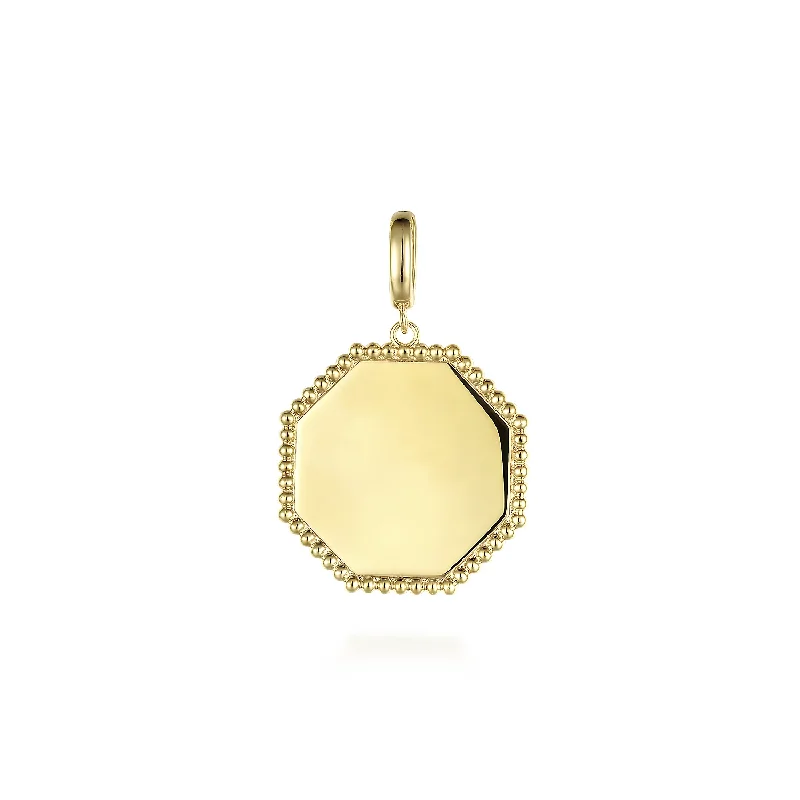 14K Yellow Gold Beaded Hexagon Personalize Medallion Pendant