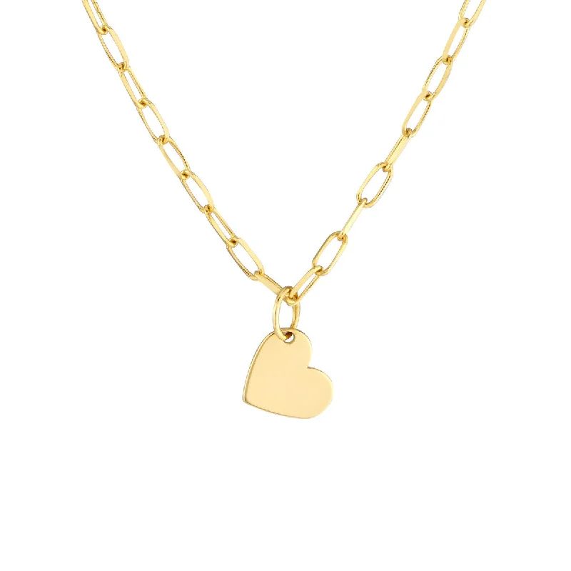 14K Yellow Gold Heart Paperclip Necklace