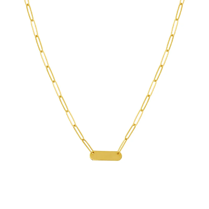 14K Yellow Gold Paper Clip Bar Necklace