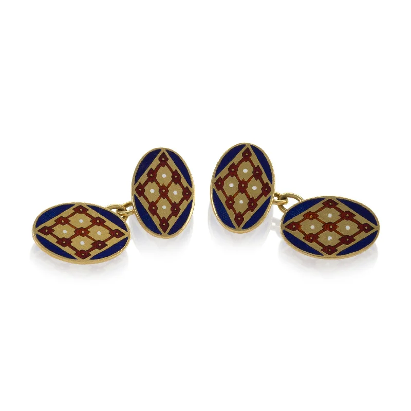 Gold and Enamel Oval Cuff Links