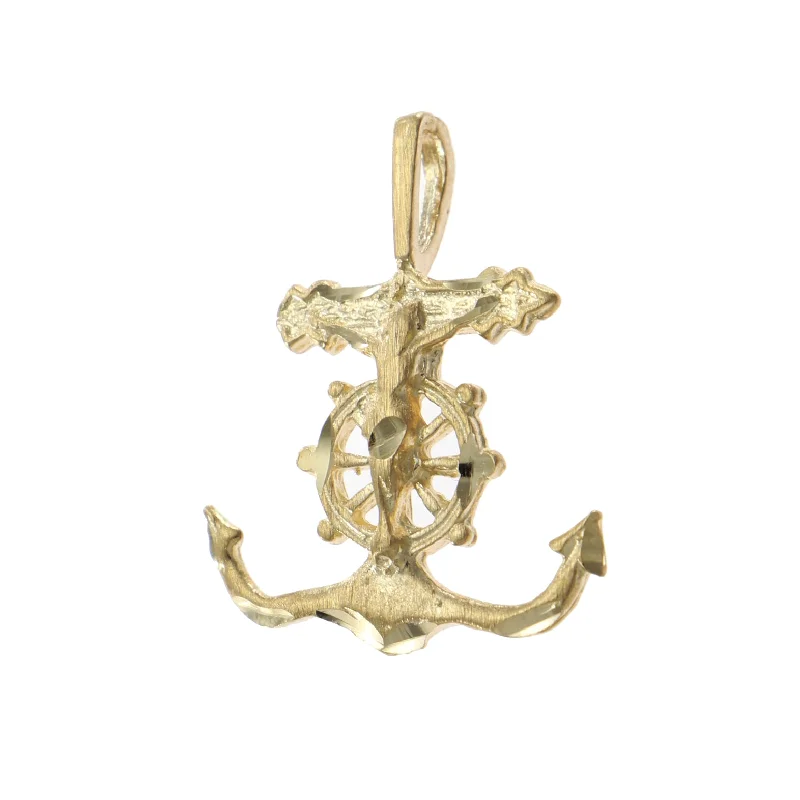 Jesus Cross Anchor Necklace Pendant Solid 14k Yellow Gold Womens Vintage 1.7g