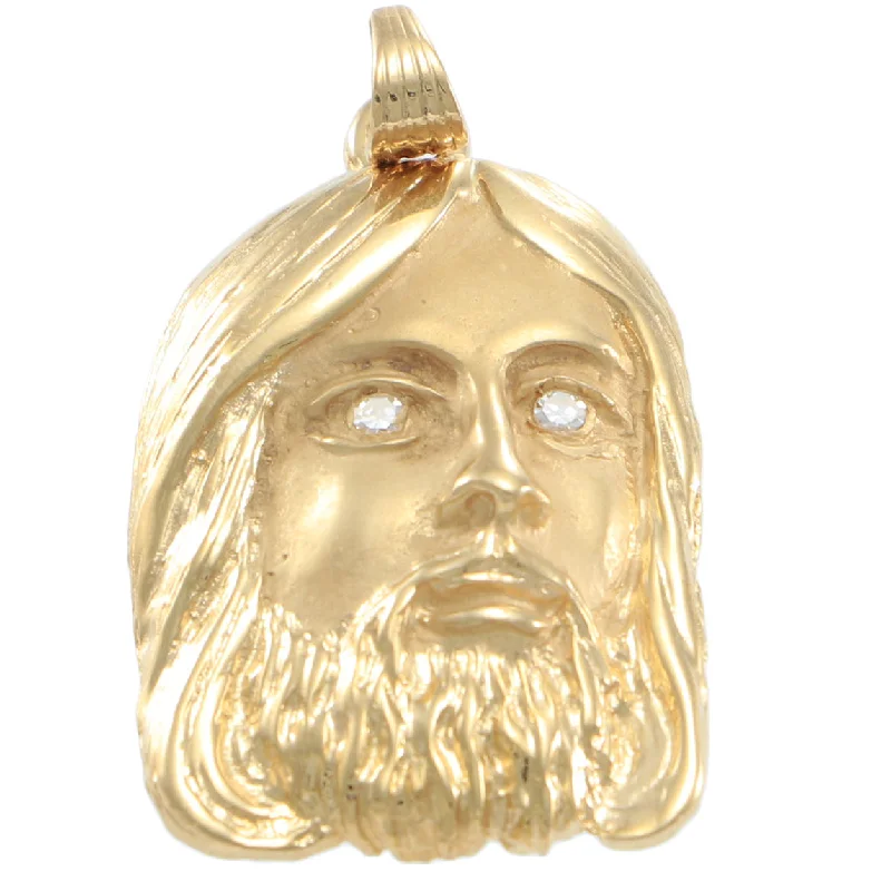 Large Jesus Hand Carved Necklace Diamond Pendant 14k Yellow Gold 0.06ctw 10.3g