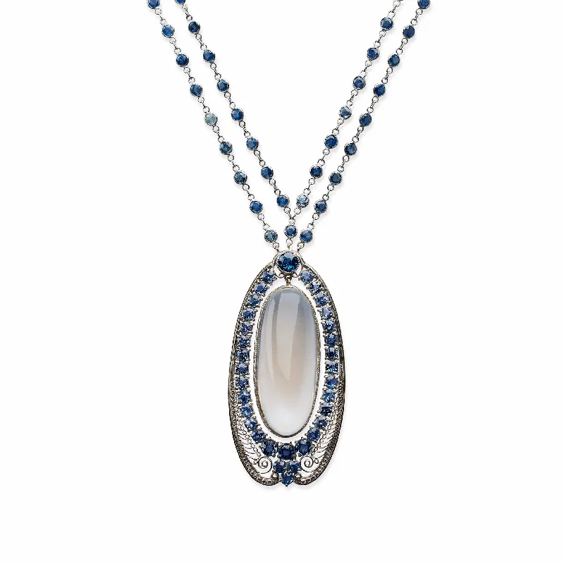 Louis Comfort Tiffany for Tiffany & Co. Moonstone and Sapphire Pendant Necklace