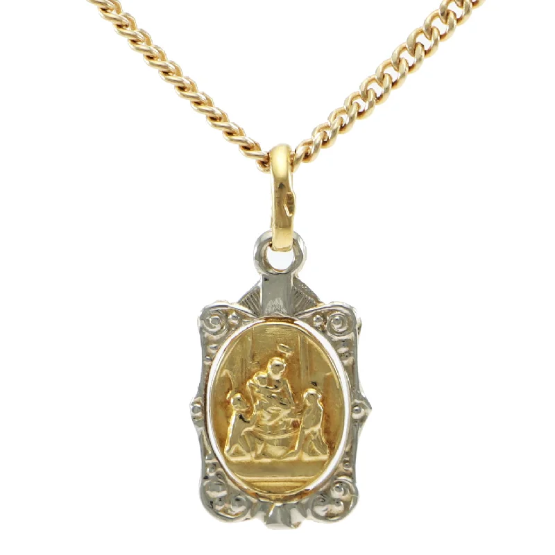 Mary Baby Jesus Necklace Pendant Solid 14k Yellow Gold Cuban Curb Chain Link