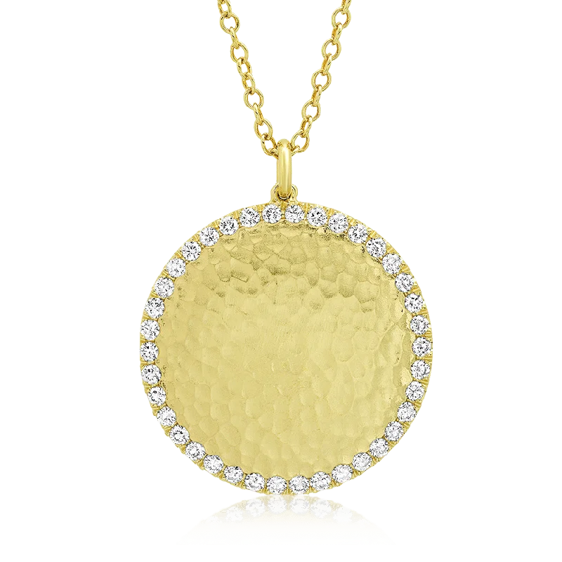 Hammered Gold Medallion with Diamond Trim