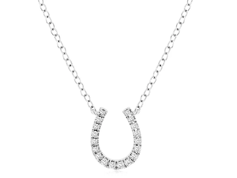 14K White Gold Diamond Horseshoe Necklace