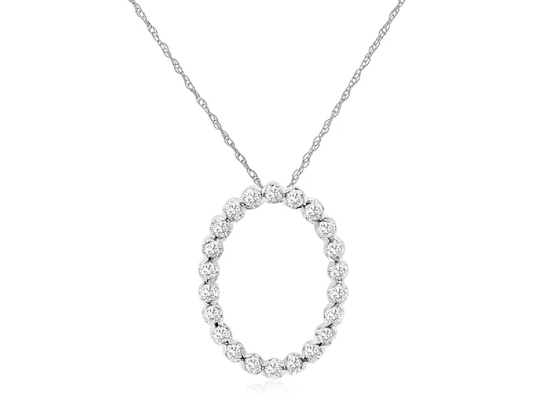 14K White Gold Oval Cluster Diamond Necklace