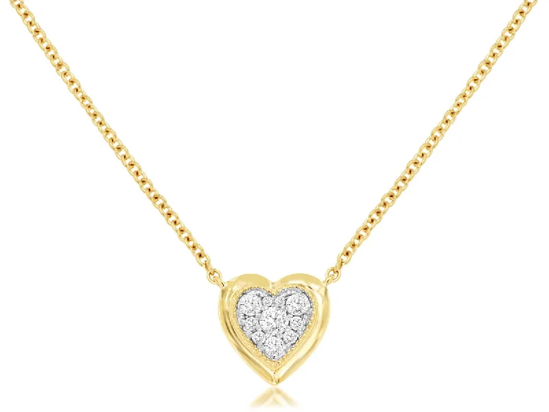 14K Yellow Gold Diamond Heart Necklace