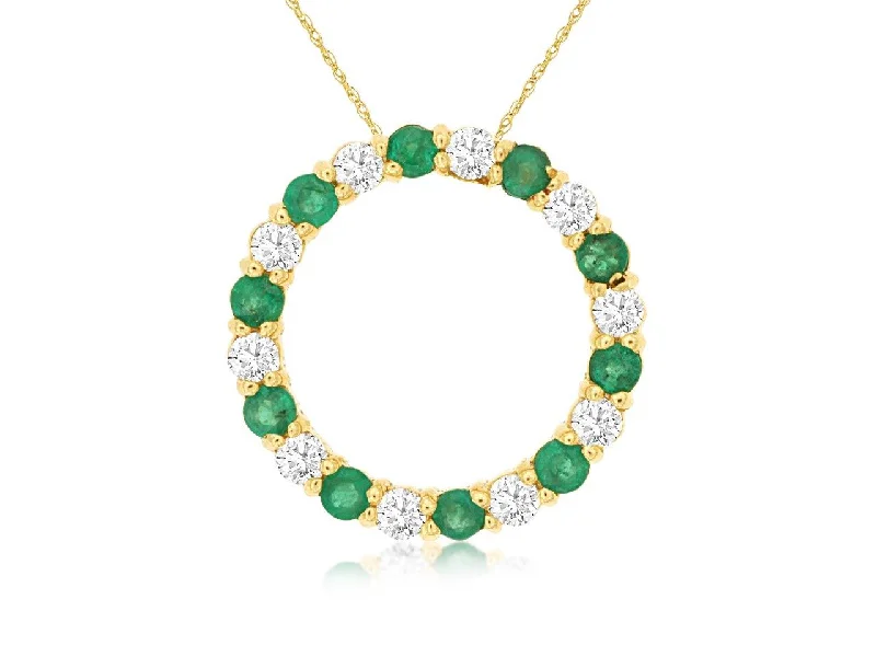 14K Yellow Gold Emerald and Diamond Necklace