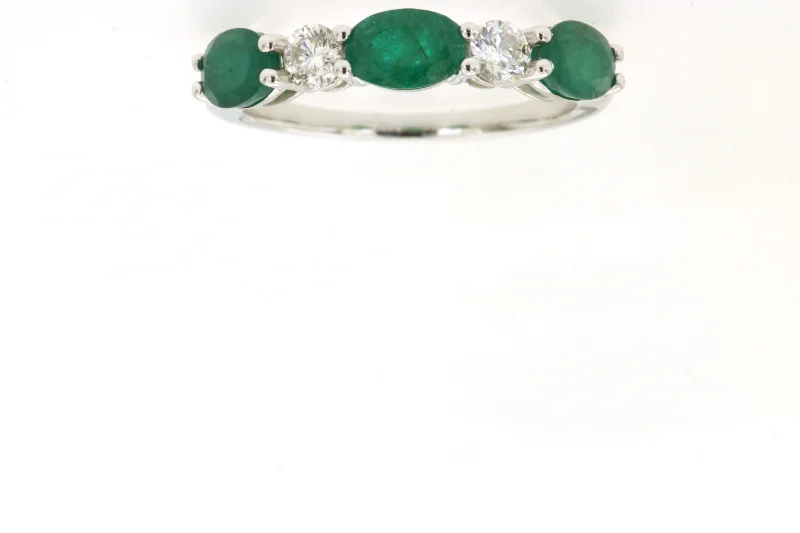 14K White Gold Emerald and Diamond Stackable Band