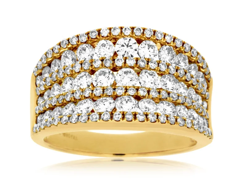 14K Yellow Gold Wide Diamond Triple Row Band