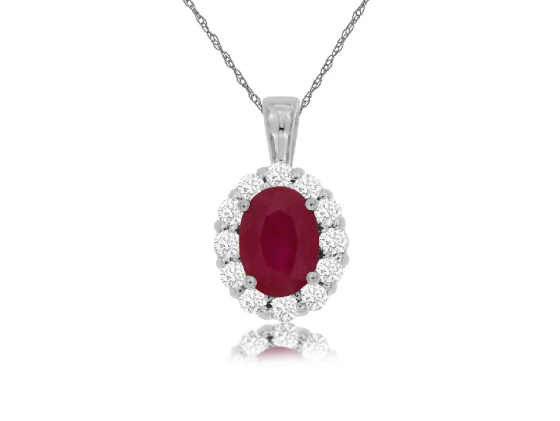 14K White Gold Ruby and Diamond Necklace