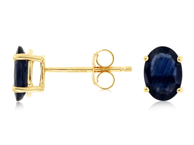 14K Yellow Gold Oval Sapphire Studs