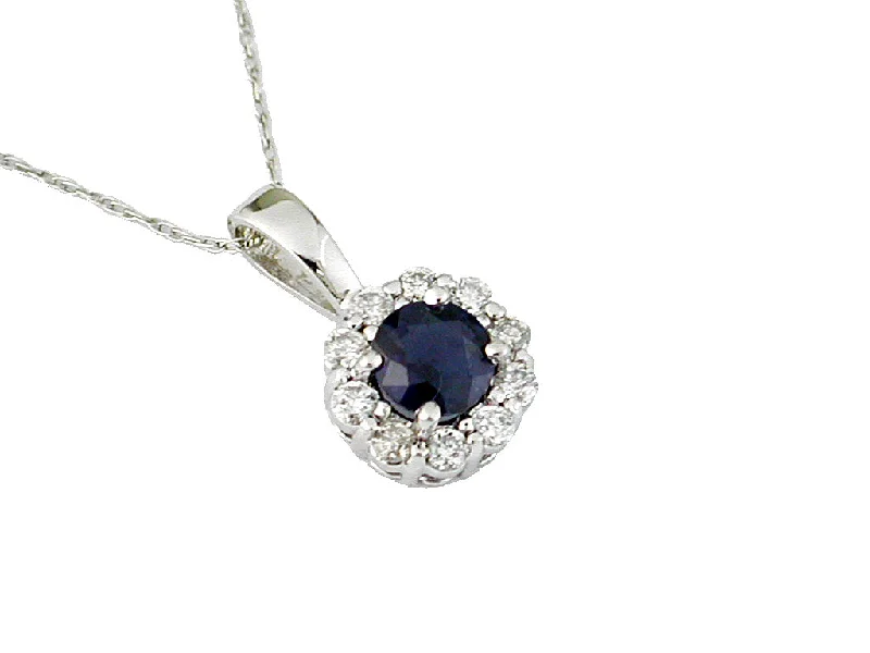 14K White Gold Sapphire and Diamond Necklace