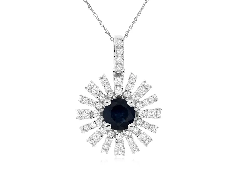 14K White Gold Sapphire and Diamond Necklace