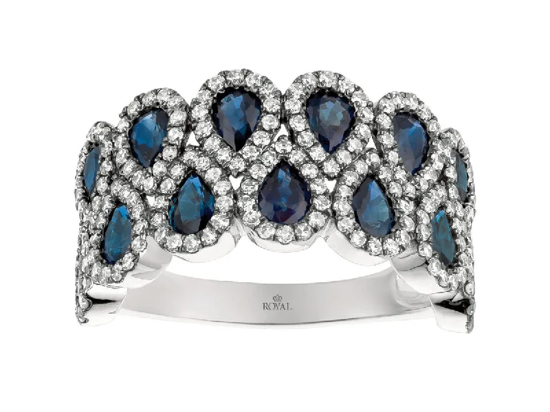 14KT WG .77CTW(RG)(P)SAPPHIRE/PAVE DIAMOND TEARDROP CLUSTER BAND(P2.65CTW SAP)