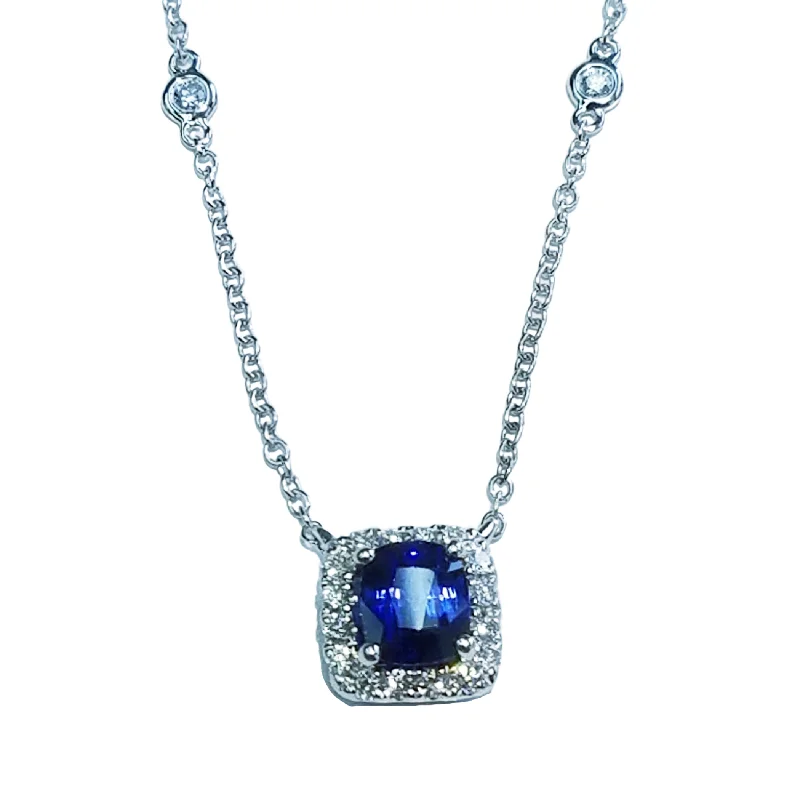 18K White Gold Sapphire and Diamond Necklace