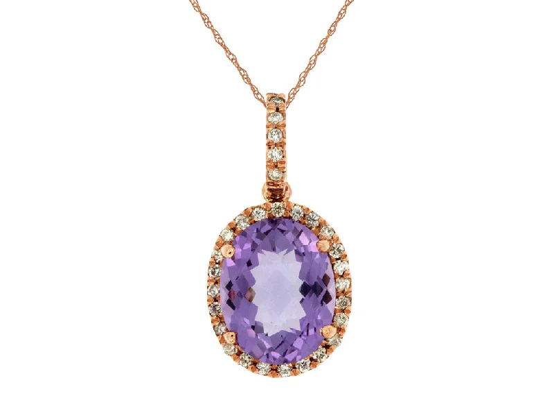 14K Rose Gold Amethyst and Diamond Necklace