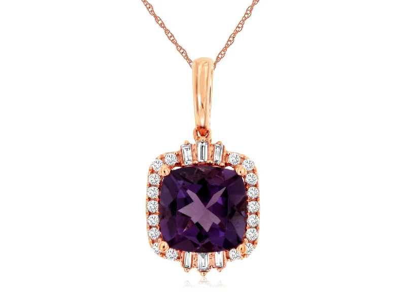 14K Rose Gold Amethyst and Diamond Necklace