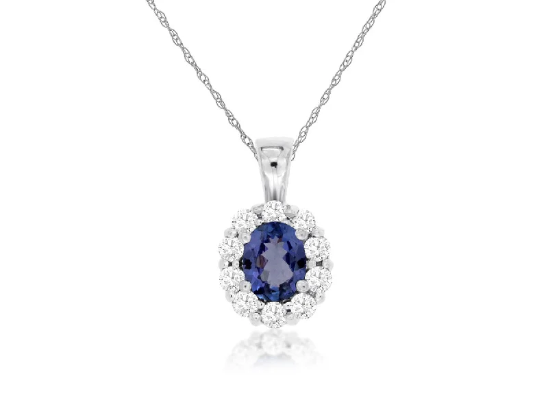 14K White Gold Tanzanite and Diamond Necklace