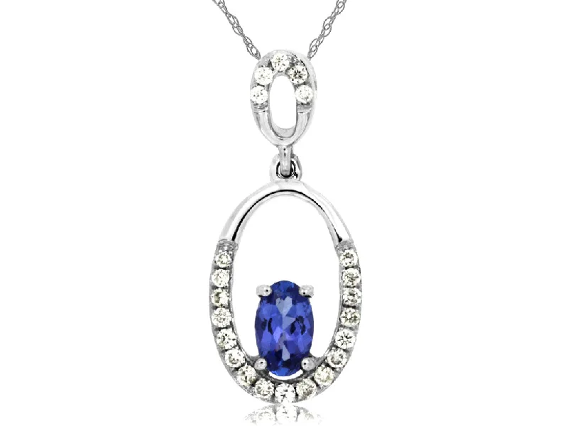 14K White Gold Tanzanite and Diamond Necklace