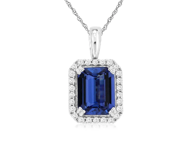 14K White Gold Tanzanite and Diamond Necklace